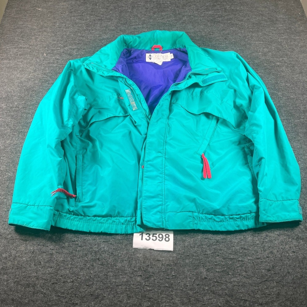 Columbia Windbreaker Jacket Mens L Teal Excellent Vintage 90s Radial Sleeve